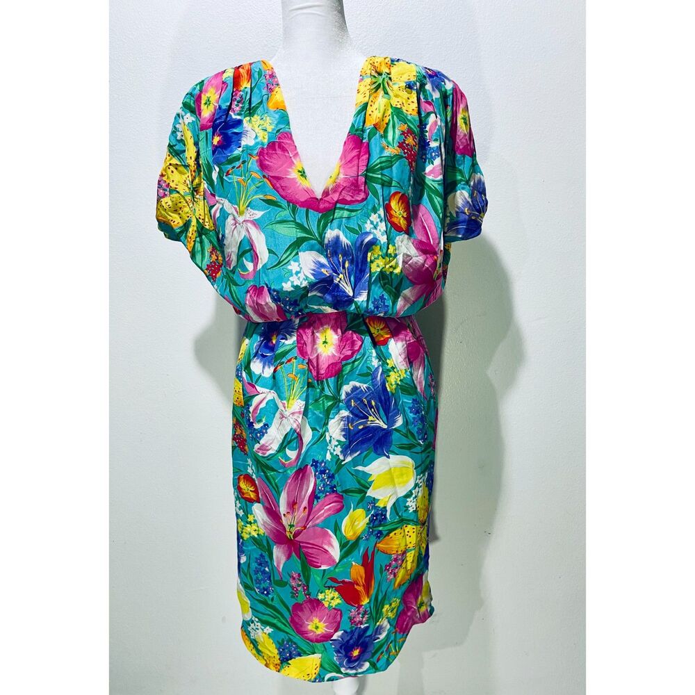 Nina Ricci Paris silk dress vintage France made colorful floral festive women M